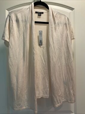 NWT August Silk Cream Short Sleeve Cardigan Size Petite Large